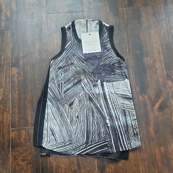 HELMUT LANG method tank black+white abstract side zip tunic sleeveless silk top - Picture 3 of 7